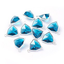 Стально-синий Стеклянные подвески, с фурнитурой Berzel с открытой спиной из экологически чистого сплава, граненые, треугольные, серебряный цвет гальваническим, стальной синий, 17x14.5x7 мм, отверстие : 1.2 мм