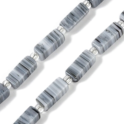Серебро Бусы лэмпворк ручной работы, прямоугольник с бисером, серебряные, 10~11x4.5x4 мм, отверстие : 0.8 мм, около 32~33 шт / нитка, 15.94'' (40.5 см)