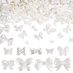 Белый 332 шт. 9 стиль бусины из АБС-пластика с имитацией жемчуга, бант и бабочка, белые, 8~23x10~31x3~12.5 мм, отверстие : 1.5~4.5 мм