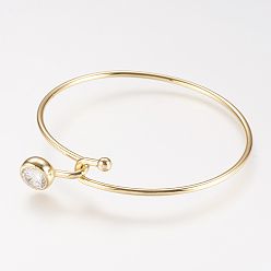 Real 18K Gold Plated Brass Rhinestone Bangle, Real 18K Gold Plated, 2-1/8 inchx2-3/8 inch(54x62mm)