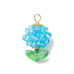 Светло-Голубой Цветок стеклянные подвески, с 304 петлей из нержавеющей стали, граненый(32 граненый), Небесно-голубой, 27.5~28x17~17.5 мм, отверстие : 3.5x3 мм
