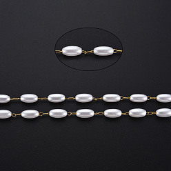 Real 16K Gold Plated 304 Stainless Steel & ABS Plastic Imitation Pearl Beaded Chains, Soldered, with Spool, Oval, Real 16K Gold Plated, 7.5x3.5mm, about 65.62 Feet(20m)/Roll