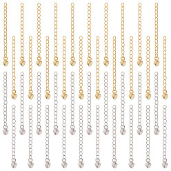 Mixed Color 50Pcs Rack Plating Brass Curb Chain Extender, End Chains with Heart Charm, Mixed Color, 56mm, 25pcs/colors, 2 colors
