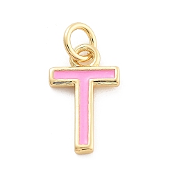 Letter T Стойки обшивки латунные подвески, с эмалью и кольцом для прыжков, без кадмия и без свинца, долговечный, реальный 18 k позолоченный, буквы, Письмо T, 11.5x7x1 мм, отверстие : 2.5 мм