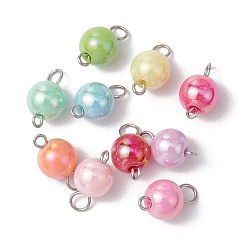 Нержавеющая Сталь Цвет Круглые подвески-коннекторы из непрозрачного акрила с цветным покрытием ab, с 304 петлями из нержавеющей стали, разноцветные, цвет нержавеющей стали, 14x8 мм, отверстие : 1.6~2.6 мм