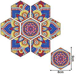 Blume DIY Cup Mats Diamond Painting Kits, einschließlich sechseckiger Untersetzer, Harz Strasssteine, Diamant klebriger Stift, Tablettplatte und Leimton, Blumenmuster, 90x80x3 mm, 7 Stück / Set