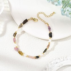 Tourmaline Natural Multicolor Tourmaline & Cultured Freshwater Pearl Beaded Bracelets for Women, 7.48 inch(19cm)