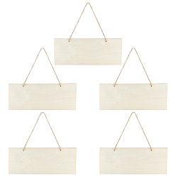 (404) Непрозрачное AB Кислое яблоко Незаконченные пустые деревянные подвесные украшения, с джутовой веревкой, прямоугольные, цветочный белый, 99x249x2.5 мм, отверстие : 3 мм