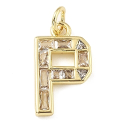 Letter P Латунные микро проложить кубического циркония подвески, письмо амулеты, с прыгающим кольцом, реальный 18 k позолоченный, Письмо P, 17.5x10.5x2 мм, отверстие : 3.5 мм