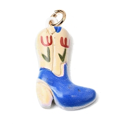 Синий Печать 304 подвески из нержавеющей стали, ковбойский сапог с подвеской в виде цветка, синие, 28.4x17.6x5 мм, Перейти кольцо: 6x1 мм, внутренний диаметр: 4 мм