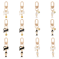 (52) Непрозрачная лаванда 6 наборы 3 стиль кошка и рыбья кость сплав эмаль подвески украшения, с колокольчиком и поворотными застежками, разноцветные, 72 мм, 2 набор / стиль