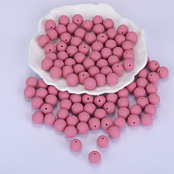 Old Rose Round Silicone Focal Beads, Chewing Beads For Teethers, DIY Nursing Necklaces Making, Old Rose, 15mm, Hole: 2mm