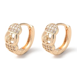Light Gold Rack Plating Brass Micro Pave Cubic Zirconia Hoop Earrings, Flower, Light Gold, 15x7mm