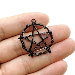 Черный Тибетский стиль сплава цинка подвески, плоские круглые со звездой, чёрные, 32x30 мм