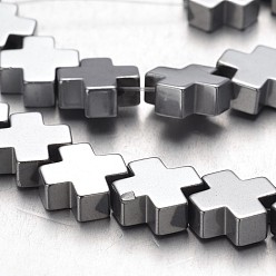 с Покрытием Серебра Гальванизировать немагнитных синтетический гематит нитей бисера, крестик, со серебряным покрытием, 10x10x4 мм, отверстие : 1 мм, около 45 шт / нитка, 15.7 дюйм