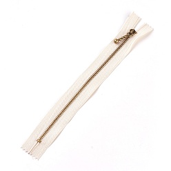 White Garment Accessories, Nylon Closed-end Zipper, with Metal Zipper Puller, Zip-fastener Component, Antique Bronze, White, 23.7~24.1x2.8x0.2cm