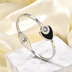 Нержавеющая Сталь Цвет 304 браслеты из нержавеющей стали с эмалевым покрытием для женщин, сердце с плоской круглой, цвет нержавеющей стали, внутренний диаметр: 2-3/8x1-3/4 дюйм (5.9x4.6 см)