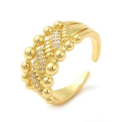 Real 16K Gold Plated Brass Micro Pave Cubic Zirconia Cuff Rings, Cadmium Free & Lead Free, Real 16K Gold Plated, US Size 8 1/2(18.5mm)