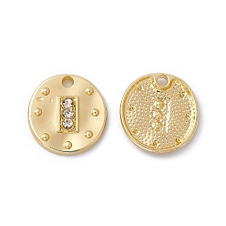 Light Gold Alloy Pendants, with Crystal Rhinestone, Flat Round with Rectangle, Light Gold, 21x19.5x3mm, Hole: 3mm