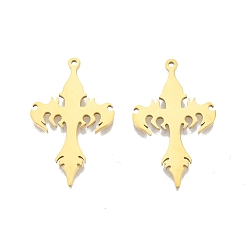 Real 18K Gold Plated Ion Plating(IP) 201 Stainless Steel Pendants, Cross, Real 18K Gold Plated, 34.5x21x1.5mm, Hole: 1.4mm