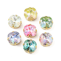 Золотой Шить на горный хрусталь, многожильные звенья из стекла, хрусталя и стразов, с настройками латуни, аксессуары для одежды, граненые, квадратный, золотые, 13x13x7 мм, отверстие : 1 мм