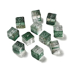 Dark Green Transparent Glass Beads, Gradient Color, Square, Dark Green, 10x11x11mm, Hole: 1.5mm