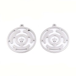 Нержавеющая Сталь Цвет 304 подвески из нержавеющей стали, плоский круглый с чакрой-талисманом, анти-тускнение, цвет нержавеющей стали, 27.5x25x1.5 мм, отверстие : 1.6 мм