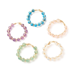 Смешанные камни Кольцо на палец из бисера из смешанных натуральных и синтетических камней, проволочные украшения для женщин, золотые, внутренний диаметр: 20~22 мм