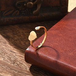 Сердце 304 открытое кольцо-манжета из нержавеющей стали со стразами для женщин, золотые, сердце, внутренний диаметр: 18 мм