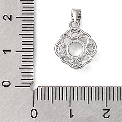 Real Platinum Plated 925 Sterling Silver Micro Pave Cubic Zirconia Pendant Settings, Open Back Settings, Real Platinum Plated, Tray: 6x6mm, 14.5x12x4.5mm, Hole: 4x3.5mm