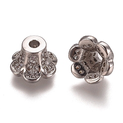 Платина 6 -petal латунные микро проложить четкие кубического циркония крышки шарика,, цветок, платина, 9.5x6 мм, отверстия: 1.8 mm, Внутренний диаметр: 4 mm