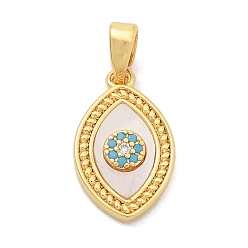 Настоящее золото 18K Подвески из латуни с микропаве из циркония, без кадмия, без никеля и без свинца, с подвесками из ракушек, реальный 18 k позолоченный, 16x10x2.5 мм, отверстие : 5 мм