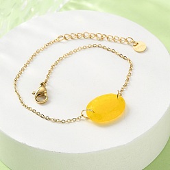 Золотистый 304 из нержавеющей стали ссылка браслеты, золотые цепочки-цепочки для женщин, с бусиной из натурального окрашенного нефрита, ионное покрытие (ip), золотые, 6-5/8 дюйм (16.7 см)