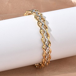 Золотой & Цвет Нержавеющей Стали Двухцветные 304 браслеты-манжеты из нержавеющей стали для женщин, волна, ионное покрытие (ip), долговечный, золотые и нержавеющая сталь цвет, внутренний диаметр: 2.05x2.32 дюйм (5.2x5.9 см)