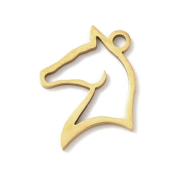 Лошадь Тема животных 304 подвески из нержавеющей стали, золотые, полый, лошадь, 15x11x1 мм, отверстие : 1.5 мм