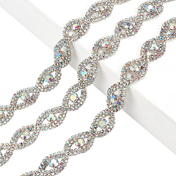 Crystal AB 1 Yard Iron Rhinestone Cup Chains, Eye, Crystal AB, 14x4.5mm