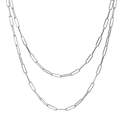 Platinum Brass Round Oval Paperclip Chain Necklace Making, with Lobster Claw Clasps, Platinum, 18.3 inch(46.5cm), Link: 12x3.5x0.8mm