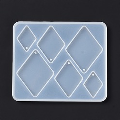 Rhombus DIY Pendant Silicone Molds, Resin Casting Molds, White, Rhombus Pattern, 103x86x5.7mm, Hole: 2.2mm, Inner Diameter: 19~29x27~50mm