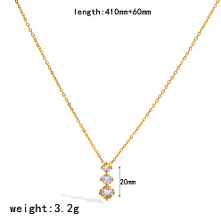 Flat Round 304 Stainless Steel Pave Clear Cubic Zirconia Pendant Necklaces for Women, Golden, Flat Round, 16.14 inch(41cm), pendant: 20mm