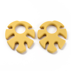 Gold Food Grade Eco-Friendly Silicone Big Pendants, Leaf, Gold, 79.5x68x10mm, Hole: 25mm