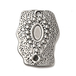Antique Silver Tibetan Style 304 Stainless Steel Pendant Rhinestone Settings, Polygon with Oval Pattern Charms, Antique Silver, 25x18x2mm, Hole: 2mm, Fit for 1.4mm rhinestone
