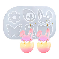 Белый Силиконовые формы для изготовления пасхальных подвесок своими руками, формы для литья смолы, для уф-смолы, изготовление изделий из эпоксидной смолы, кролик, белые, 68x105x4 мм, внутренний диаметр: 23~29x22~30 мм