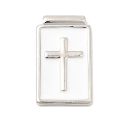 Белый Латунь эмаль подвески, прямоугольник с поперечными прелести, стойки покрытие, долговечный, без свинца и без кадмия, платина, белые, 23.5x14.5x3.5 мм, отверстие : 1.5 мм