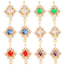 (52) Непрозрачная лаванда 12шт. 6 цвета латунь паве граненое стекло и кубический цирконий ромбовидные подвески, золотой свет, разноцветные, 17x11x3.5 мм, отверстия : 1.2 mm и 1.4 мм, 2 шт / цвет