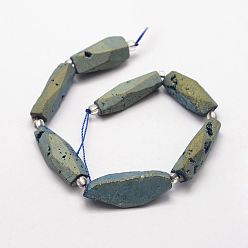 Зеленое Покрытие Гальванические природный кристалл кварца бусы пряди, druzy кристалл жеода, зеленый покрытием, 20.5~32x8~11.5x8~11.5 мм, отверстие : 1 мм, около 7 шт / нитка, 7.4 дюйм (19 см)