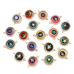 Золотой Пластиковая рамка ccb с бусинами из полимерной глины в космической тематике, плоскими круглыми звеньями, подвесками-соединителями, с латунными двойными петлями, разноцветные, золотые, 21x16x4.5 мм, отверстие : 1.6 мм