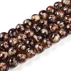 Кокосово-Коричневый Выпечки нарисованных стеклянных бусин прядей, волочильных стиле, круглые, кокосового коричневый, 10~10.5 мм, отверстие : 1.4 мм, около 82~85 шт / нитка, 31.10~32.28 дюйм (79~82 см)