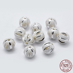 Silver 925 Sterling Silver Spacer Beads, Faceted, Frosted, Round, Silver, 6mm, Hole: 1mm