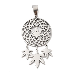 Нержавеющая Сталь Цвет 201 подвески из нержавеющей стали, плетеная сетка/паутина с подвеской в виде листа, лазерная резка, цвет нержавеющей стали, 46x25x1 мм, отверстие : 8x4 мм