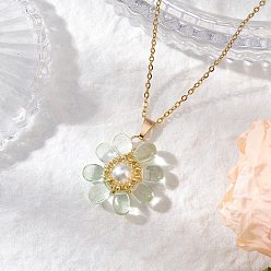 Прозрачный Стеклянные и стеклянные жемчужные бусины подвески ожерелья для женщин, с 304 кабельной цепью из нержавеющей стали, цветок, прозрачные, 17.72 дюйм (45 см)